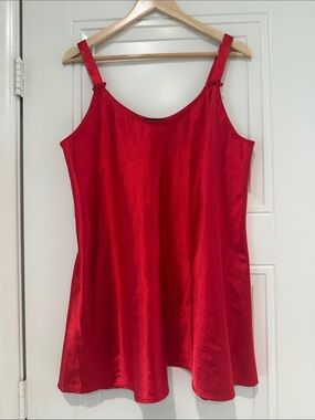 Satin Red Slip Dress with rosette-Strap Detail